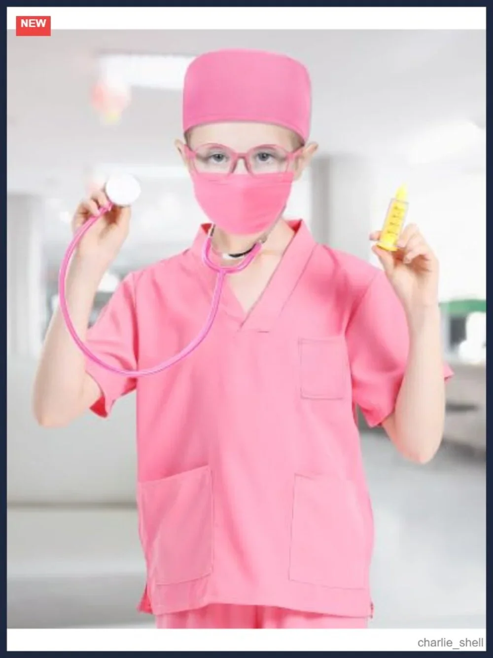 Kids Doctor Scrubs Costume 7 Pc Set with Real Stethoscope Accessories Ages 3-11